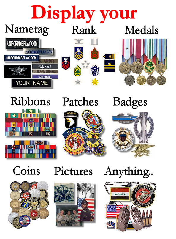 Display your Nametag, Rank Medals, Patches, Badges, Challenge Coins, Pictures, etc...